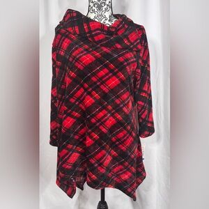 Ruby Rd. Red and Black Plaid Cowl Neck Sweater